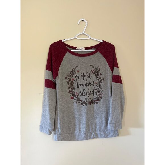 23 Love Street Womens Large Gray Long Sleeve Shirt Grateful Thankful Blessed - Picture 1 of 5